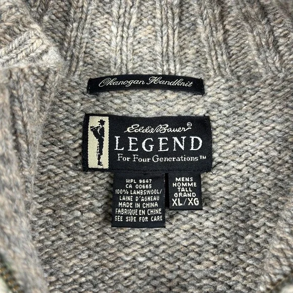 Eddie Bauer Legend Sweater Mens XLT Beige Lambswool Fair Isle 1/4 Zip Pullover